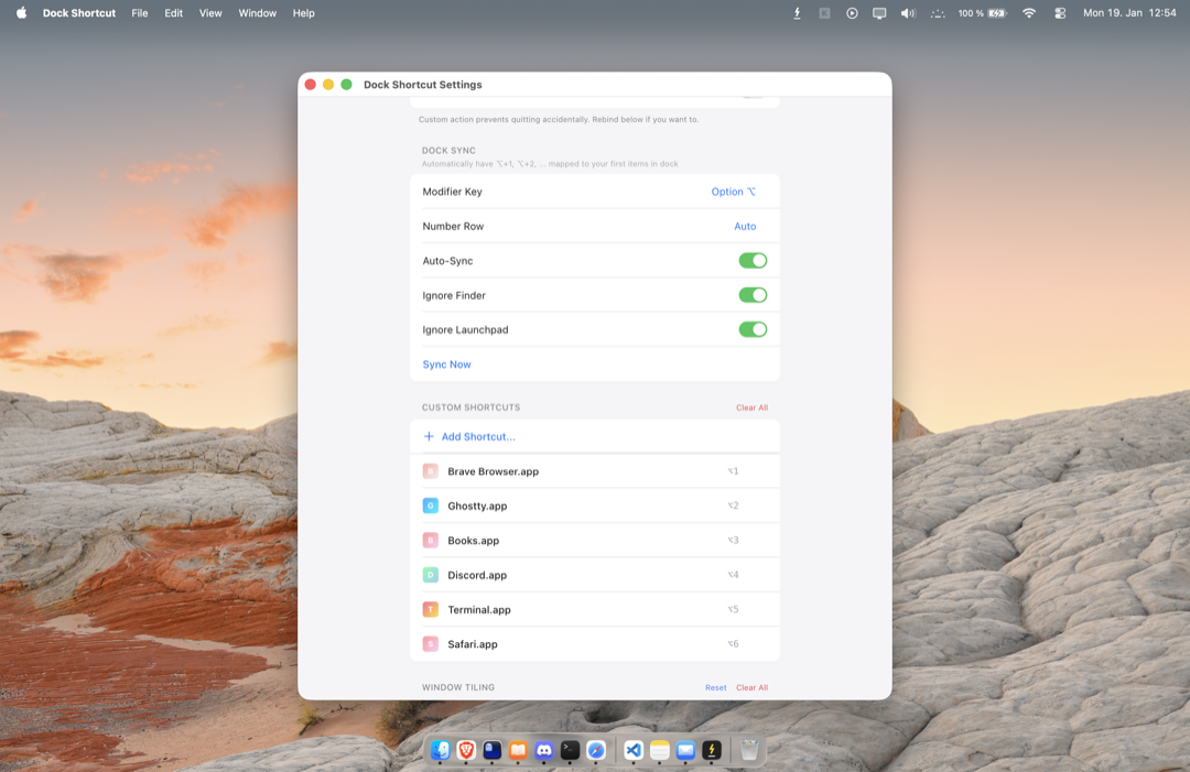 Dock sync settings