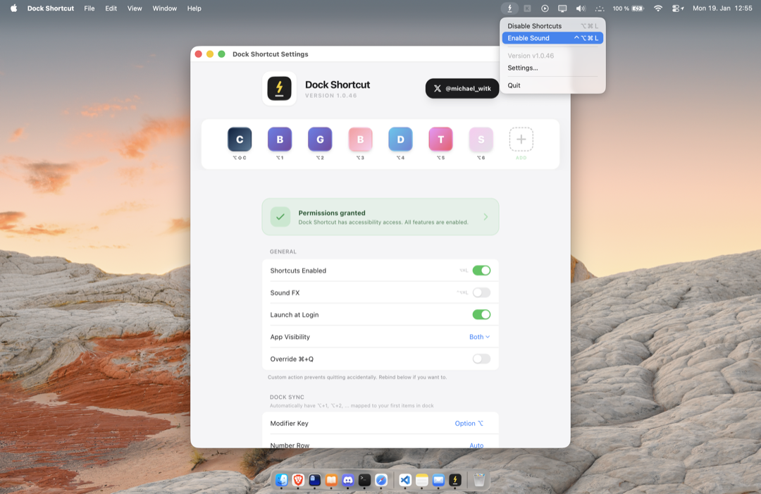 Menubar settings